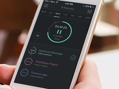 Time tracker app apps clean color dashboard flat ios iphone mobile time timetracker ui