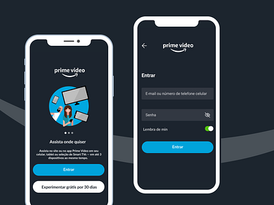 Início e login Prime Video app branding ui ui design ux ux ui