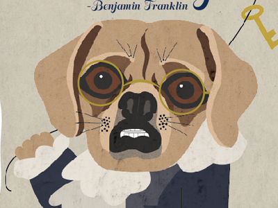 Benjamin Franklin dog illustration puggle texture