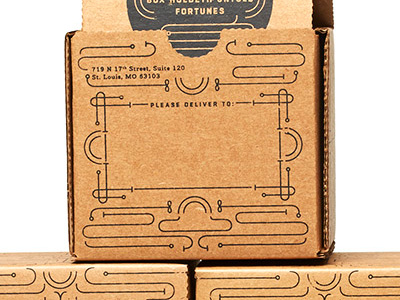 Good Fortune Screenprinted Boxes cardboard box fortune fortune cookie globe screenprint