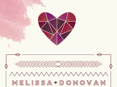 Mel & Dono's Wedding Invitation Set geometric heart invite water color wedding wedding invitation