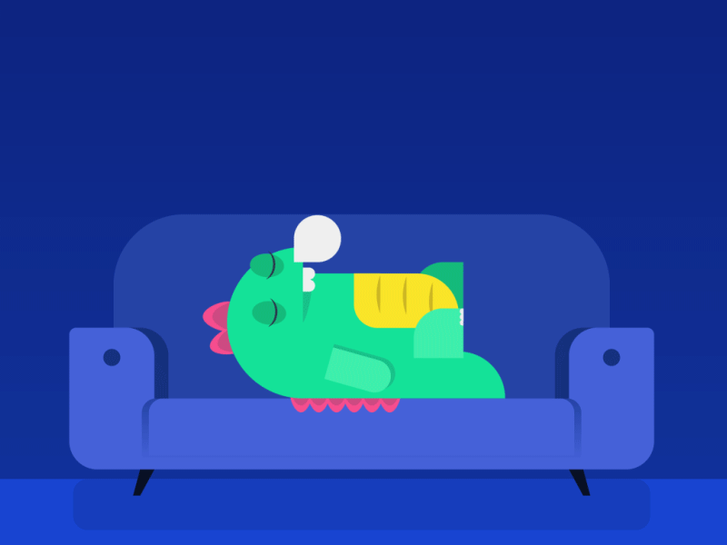 Meet ROI! animation blue design dragon green illustration roi sleeping sofa