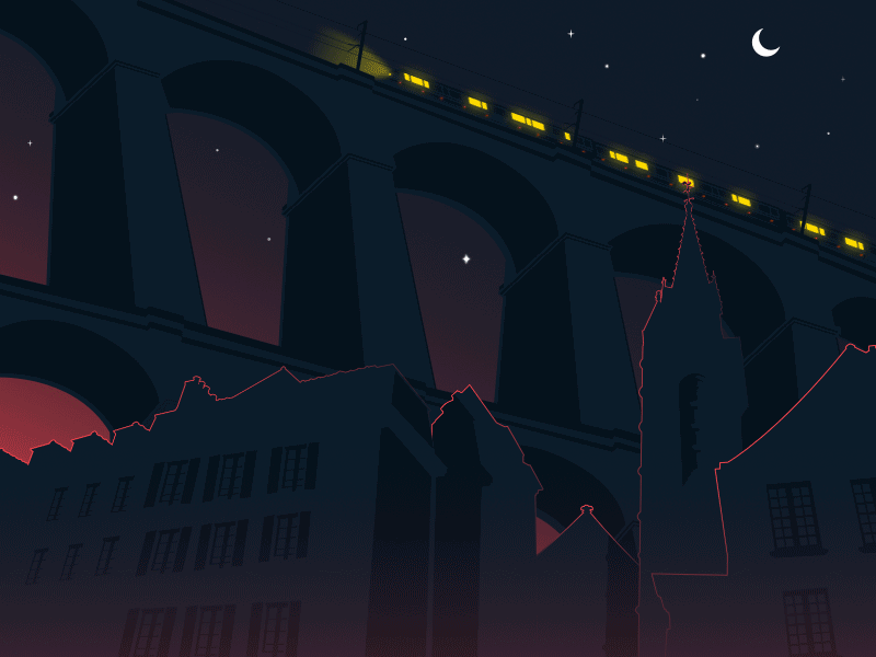 Morlaix de nuit - Animation animation bridge didier gif laureaux morlaix train