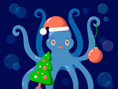 Christmas octopus blue christmas christmas card flat illustration illustrator logo minimal new year oceano octopus tree type typography vectorart web winter