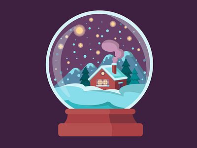 Illustration of a glass ball with winter landscape