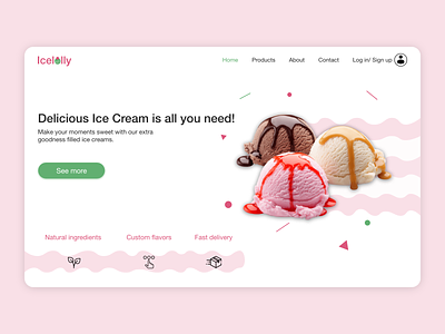 Icecream parlour webpage green ice cream pink ui ui design user interface website white