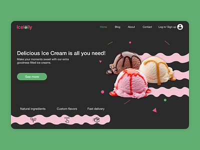 Ice cream parlour website black branding dark mode green ice cream parlour ice cream shop logo pink ui ui design user interface website