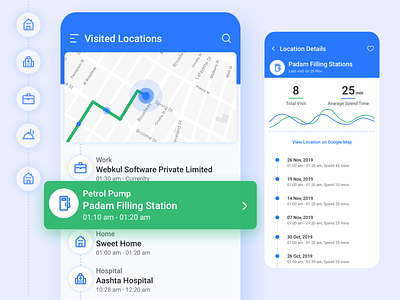 Visited Locations and Details • Android Mobile App android app design app design design interface design location app location based location pin location tracker map material design material icons mobile app design mobile app ui mobile ui ui uidesign