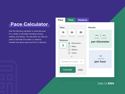 Daily UI Challenge #004 - Pace Calculator calculator dailyui design interface online ui web
