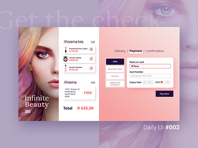 Daily UI Challenge #002 beauty brand design branding checkout page cosmetics credit card checkout dailyui dailyui 002 dailyuichallenge design digital interface online shopping shopping bag ui web