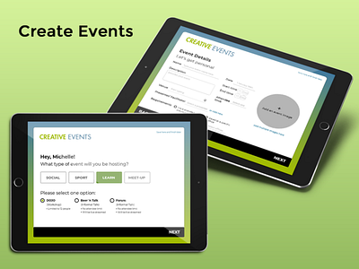 Create Events App Concept app design events graphic green hosting interface managment online process ui web