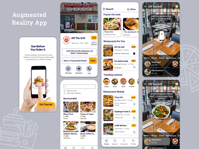 Augmented Reality Food App concept app ar augmentedreality camera cards clean dashboard design food food app light listing order profile ratings restaurant ui user experience ux vr