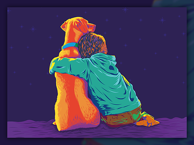 Friends adobe boy color dog friends hugh illustration illustrator love night stars vector
