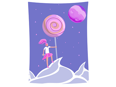On top blue design flat girl illustration lollipop moon night pink purple web
