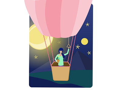 Girl on hot air balloon affinity balloon design flat girl hot air balloon illustration plant vector web