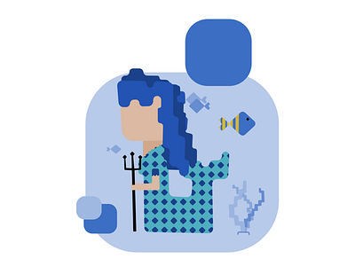 Pixel Mermaid blue design flat illustration mermaid pixelated vector web woman