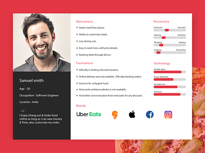 Persona design for Restaurant customer customer dribbble goals mobile app motivation persona persona design restaurant software engineer user persona user profile