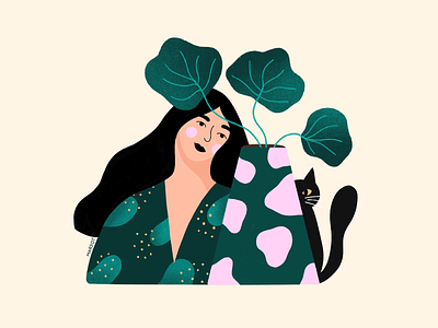 Lady of Cats and Plants art cat design draw drawing dtiys graphic design illustration plant procreate procreate art