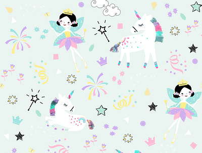 Princess & Unicorn design illustration kids bedding princess print design rotary unicorn vector