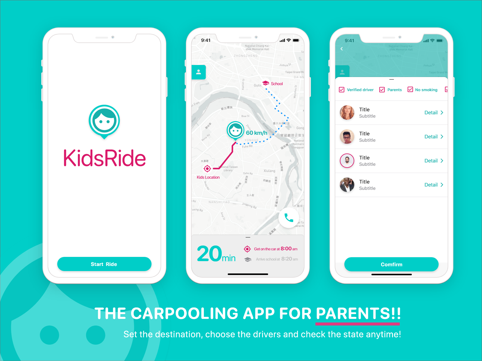 KidsRide The carpooling app for parents by YuLin Cho on Dribbble
