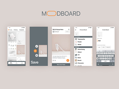 Mood board app app design moodboard orange ui ux xddailychallenge