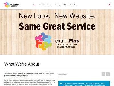 Textile Plus Website embroidery logo one page rebrand responsive screen print textile plus website