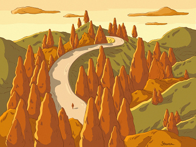 The journey continues applepencil digital painting illustration ipad journey mountain print procreate road tree