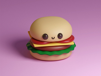 Kawaii Burger 3d 3d modeling blender burger cartoons character cute cute art design food funny humor kawaii