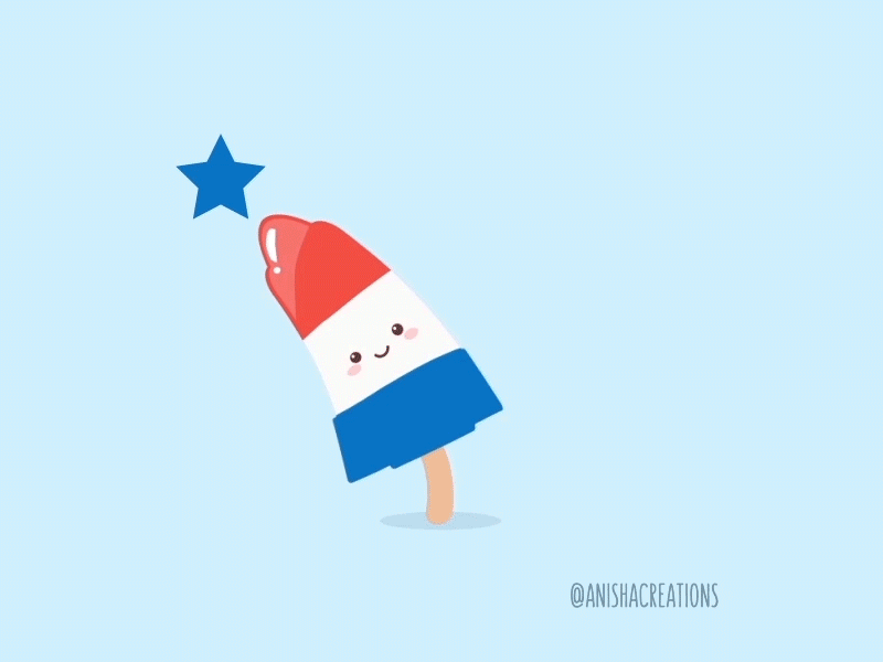 Pop of July 4th of july 4thofjuly america animation cartoons character cute cute art design food foodie funny graphic illustration independenceday kawaii motion graphics popsicle puns vector