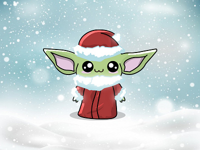 Santa Baby Yoda baby cartoons character christmas cute cute art design fan art funny holidays illustration kawaii santa star wars the mandalorian vector yoda