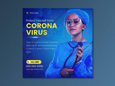 Covid-19 Corona Virus Social Media Banner Post Template. background business corona coronavirus flyer health illustration layout marketing modern quarantine template
