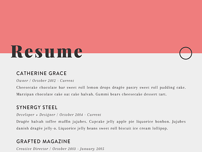 resume - catherine grace modern print design simple typography