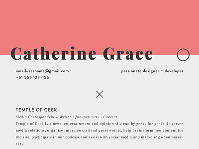 resume 02 - catherine grace modern print design simple typography