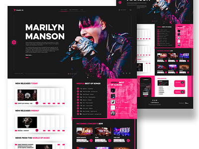 Music.in Webdesign app black black white clean design graphic logodesign marilyn manson music music app pink ui web 2019 web app web design webdesign webdesigner webdesigns website xd