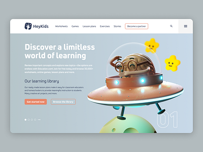 HeyKids. Educational platform 3d graphic design ui