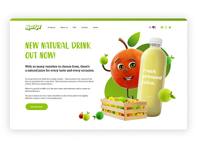 Natural juice product landing page 3d design graphic design illustration typography ui