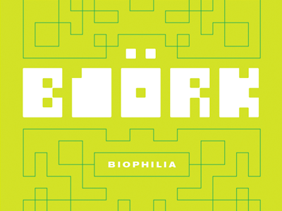 Squares biophilia bjork design green grid lettering typography