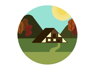 House Sticker autumn design fall flat house illustration