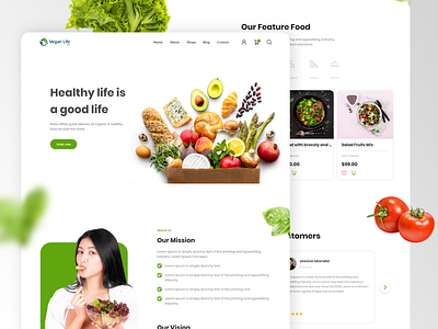 Healthy food Homepage delivery green minimalist restaurant veganfood website design whitespace