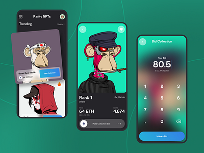 NFT Rarity - Mobile Apps bitcoin blockchain bored ape crypto cryptocurrency design apps ethereum marketplace mobile app mobile app design mobile ui nft nft marketplace ui design user interface