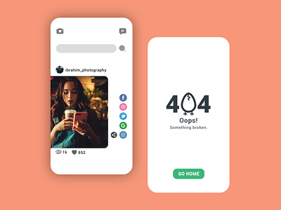 Social Share and 404 page 404 404page app branding dailyui design flat minimal share social ui user profile ux