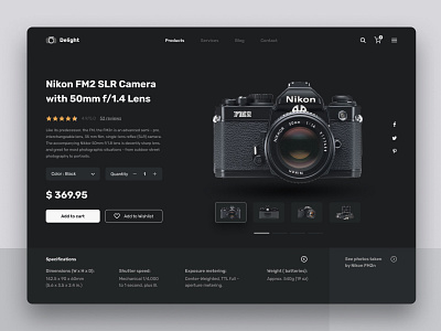 Vintage Camera Store Website - Product Page camera cart clean concept dark mode design dribbble dribbble best shot film camera flat item product product page shopping store ui ux web web design website