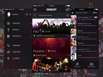 Drinkapp iOS app chat club dark ios iphone menu night nightclub places profile settings