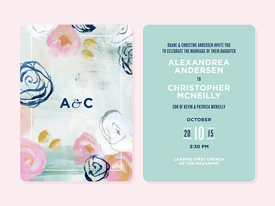 A&C Wedding Invitation floral invite print wedding