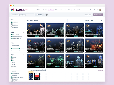 Games Dashboard featuring Path of Exile Armour