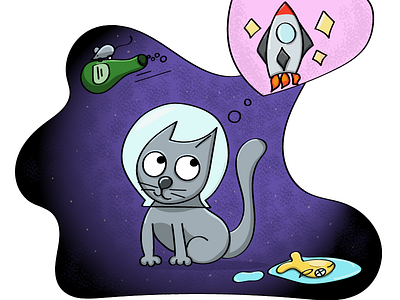Мечты котейки по имени Космос)) векторя графика иллюстрация кот мечты
