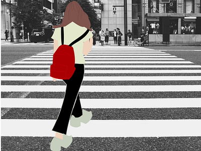 Street Walk adobe illustrator beginner flat design flat illustration flatdesign girl illustration illusrator learning street walking