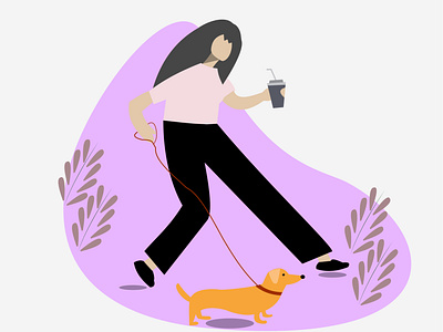 Girl walking with dog adobe illustrator coffee dog dog illustration flat design flat illustration flat illustrations flatdesign girl character girl illustration illustration