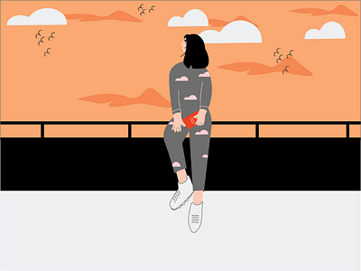 The View adobe birds character cloud design evening flat girl illustration illustrator india naturelover scenery view