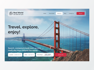 Real World Travel agency agency booking couchsurfing design enjoy explore golden gate bridge holidays san francisco search tours travel travels ui user experience user interface ux vacations world tour